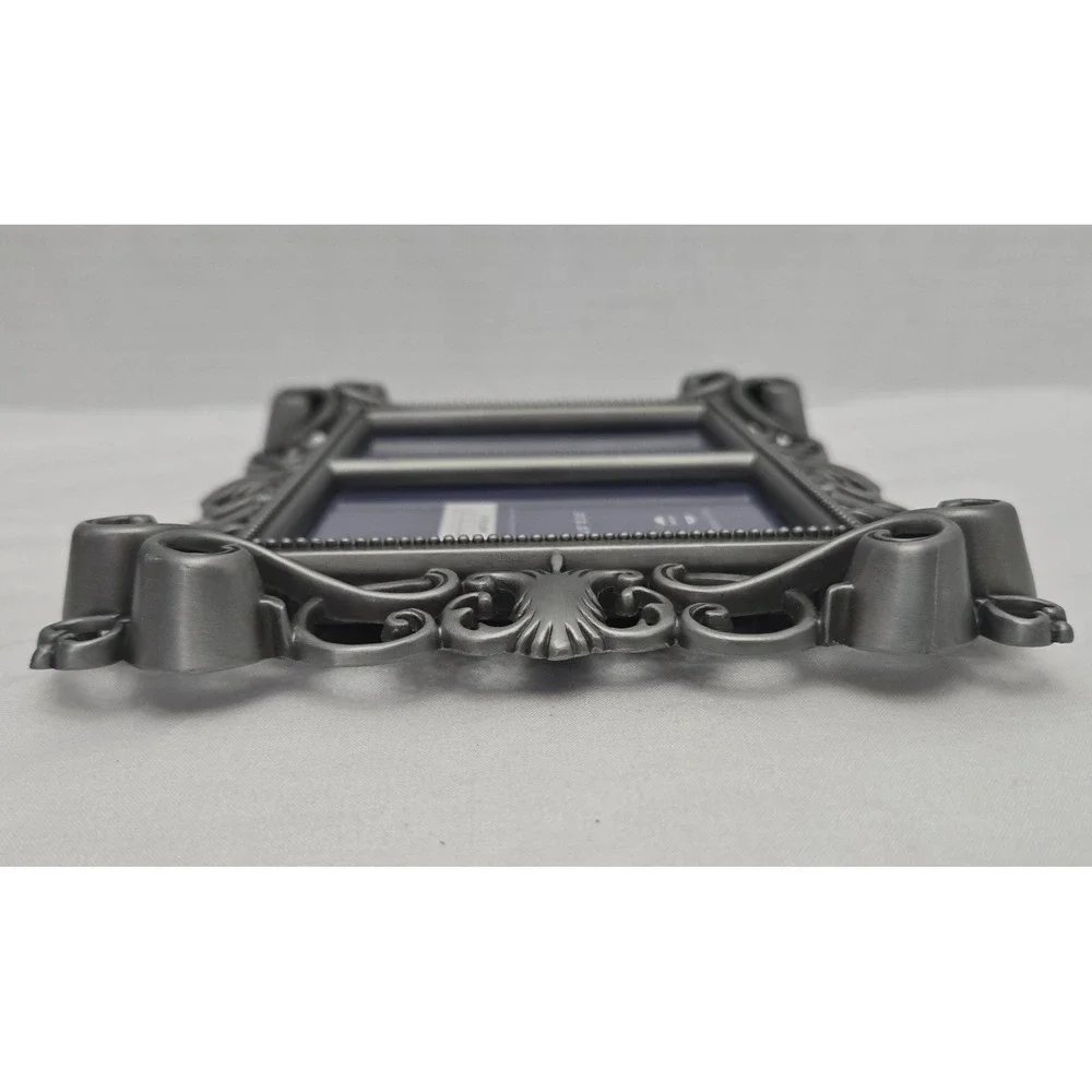 Orna Metals Antique-Style Ornate Pewter Double Photo Frame Scrollwork Design